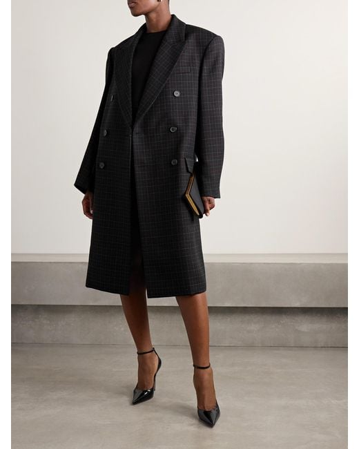 Wardrobe NYC Black Double-Breasted Checked Wool Coat