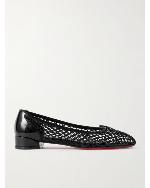 Christian Louboutin Black Sweetie Jane 20 Flache Schuhe Aus Netzmaterial Mit Glanzlederbesätzen