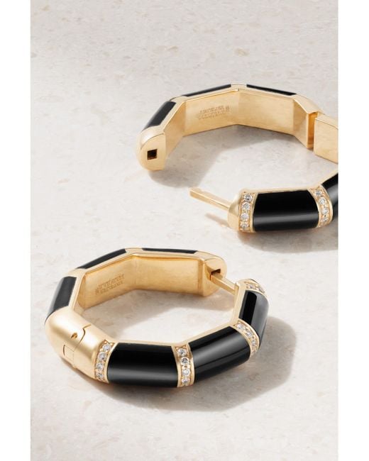 L'Atelier Nawbar Natural Bamboo 18-Karat, Onyx And Diamond Hoop Earrings