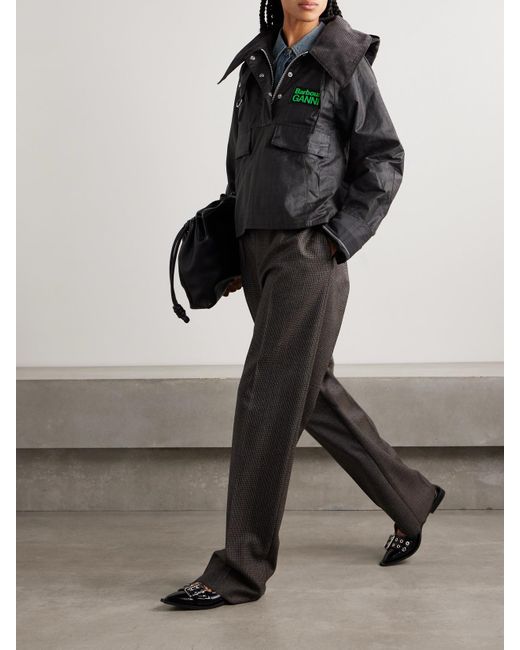 Veste En Coton Biologique Ciré À Carreaux Et À Finitions En Velours Côtelé X Ganni Barbour en coloris Black