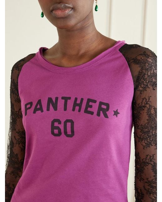 Valentino Garavani Pink Printed Lace-Trimmed Cotton T-Shirt