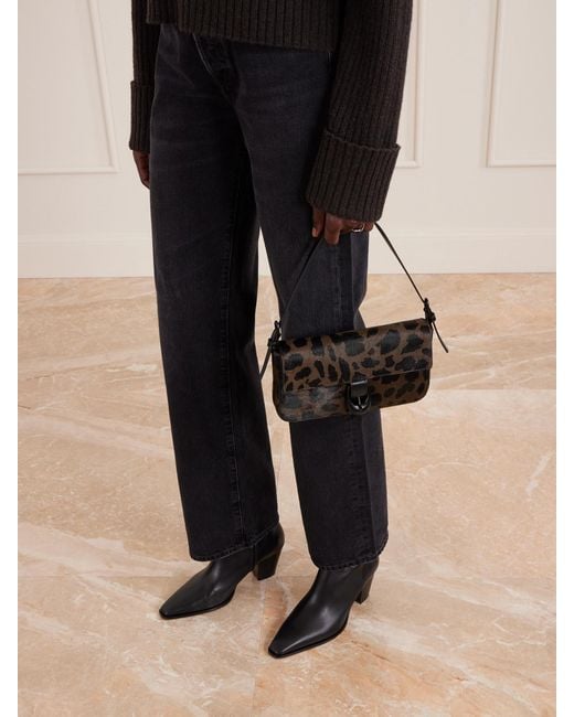Staud Multicolor Harlow Buckled Leopard-Print Calf Hair Shoulder Bag