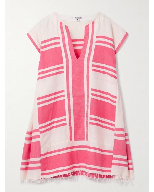 Lemlem Pink Elina Fringed Paneled Striped Cotton Kaftan