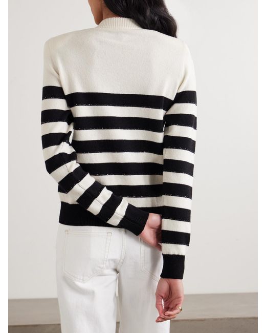 Balmain White Embellished Striped Knitted Sweater