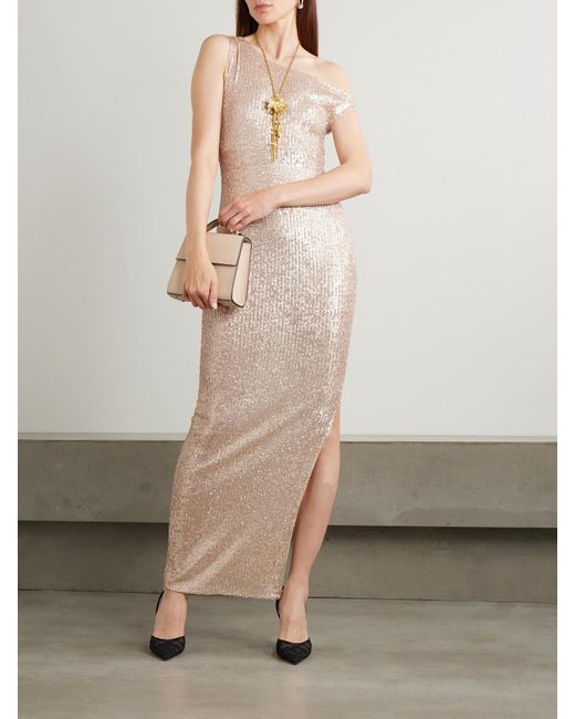 Norma Kamali White One-Shoulder Sequined Stretch-Mesh Maxi Dress