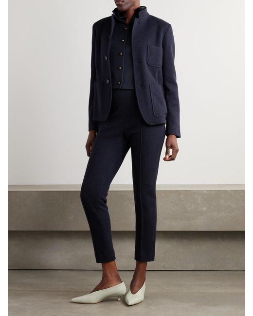 Loro Piana Blue Dianne Layered Satin-Trimmed Grain De Poudre Wool And Silk-Blend Vest