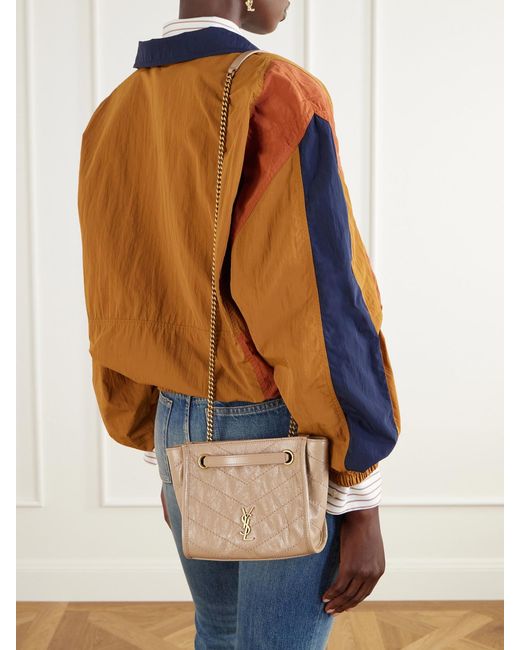Saint Laurent Natural Niki Matelassé Crinkled-Leather Shoulder Bag