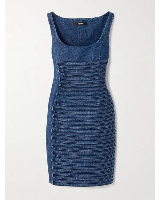 Versace Blue Appliquéd Denim Mini Dress