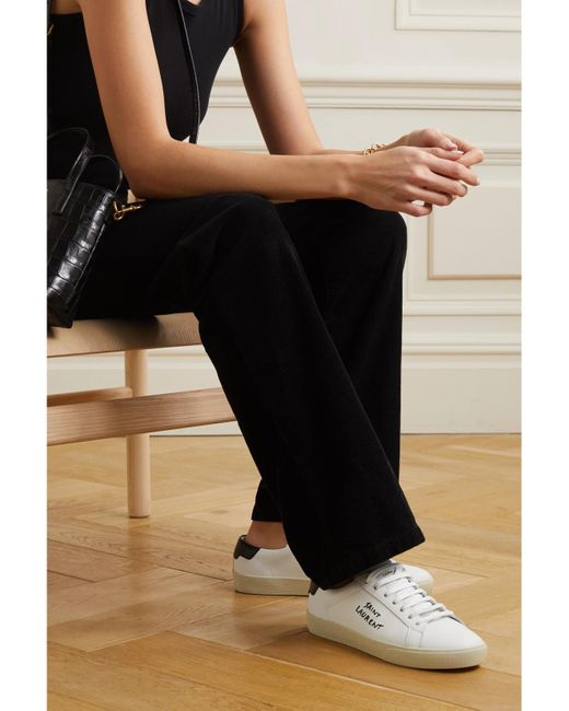 Saint Laurent Natural Court Classic Sl/06 Logo-Embroidered Leather Sneakers