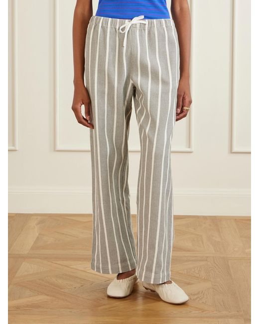 Aimé Leon Dore White Striped-Print Cotton Canvas Wide-Leg Pants