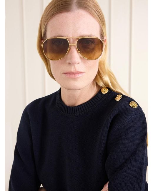 Bottega Veneta Metallic Aviator-Style Metal Sunglasses
