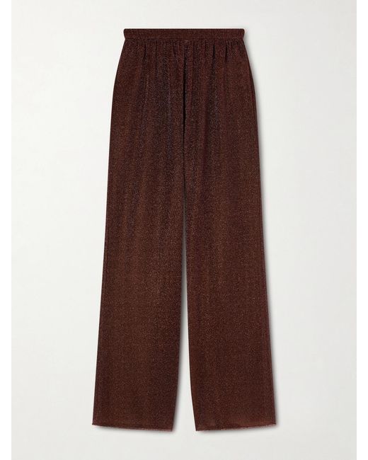 Oséree Lumière Metallic Stretch-Knit Wide-Leg Pants in Brown | Lyst