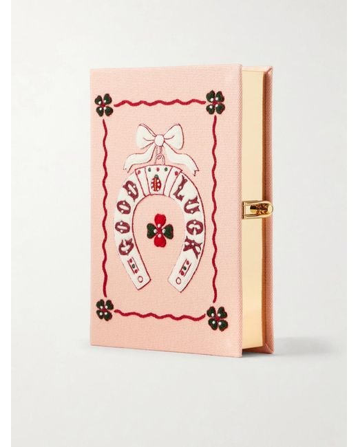 Olympia Le-Tan Pink Good Luck Embroidered Canvas Clutch
