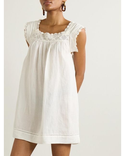 Doen White Almadia Crochet-Trimmed Ramie Mini Dress