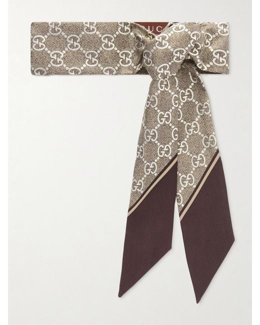 Gucci Natural Printed Silk-Twill Scarf