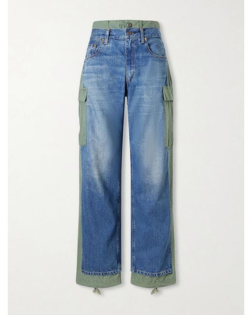 Junya Watanabe Blue Levi's Ripstop-Trimmed Mid-Rise Straight-Leg Jeans