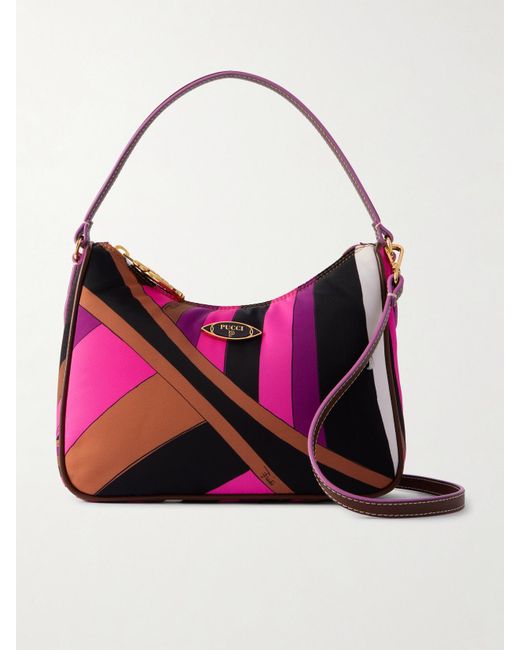 Emilio Pucci Pink Schultertasche Aus Wattiertem Shell Mit Lederbesätzen Und Print