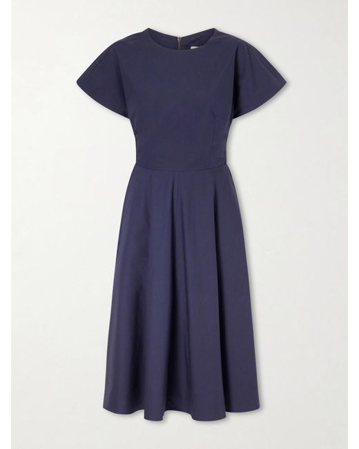 Rosie Assoulin Blue Buttercup Pleated Cotton-Taffeta Midi Dress