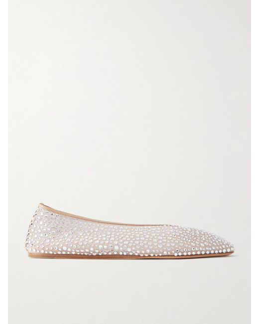 Le Monde Beryl Natural Luna Crystal-Embellished Leather-Trimmed Mesh Flats