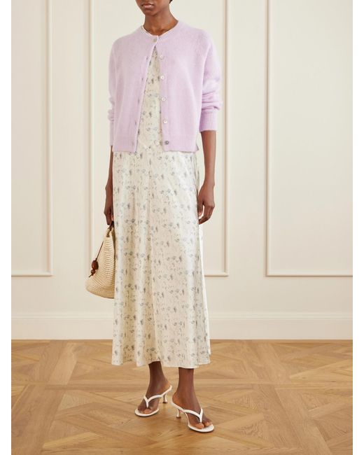 Doen White Adelana Floral-Print Silk-Satin Midi Dress