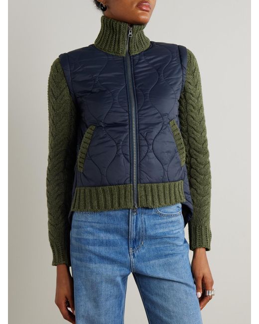 Veronica Beard Blue Patra Cable-Knit Wool-Blend And Quilted Shell Jacket