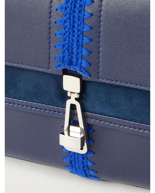 Gabriela Hearst Blue Leonora Small Crochet And Suede-Trimmed Leather Shoulder Bag