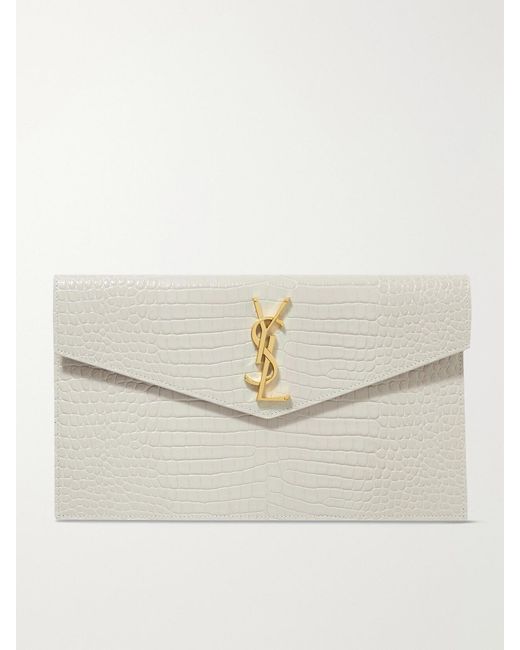 Saint Laurent Natural Uptown Croc-Effect Leather Pouch