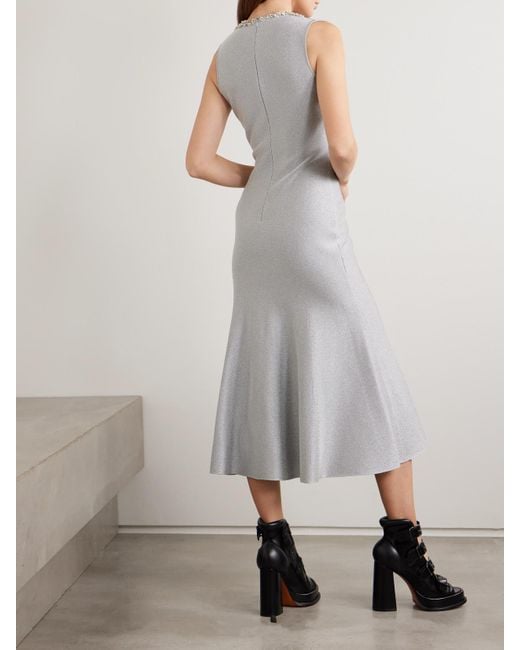 Alexander McQueen White Midikleid Aus Metallic-Stretch-Strick Mit Verzierungen