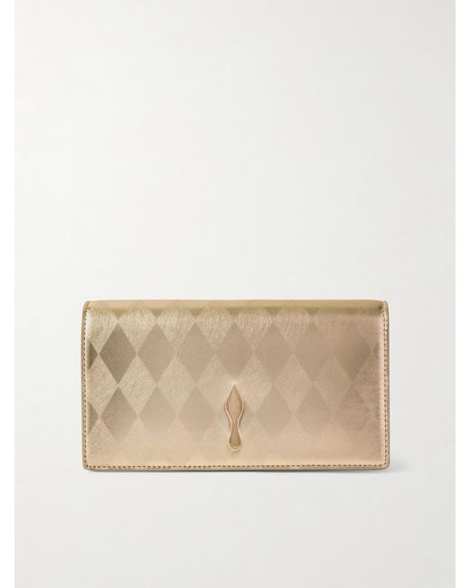 Christian Louboutin Natural Bettina Clutch Aus Metallic-Leder Mit Argyle-Muster