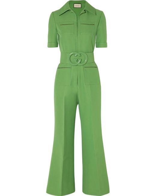 Gucci Green Wool Silk Belted Jumpsuit