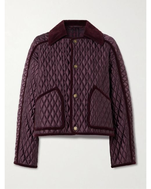 Burberry Purple Mahogany Floriston Cropped Quilted Nylon Jacket