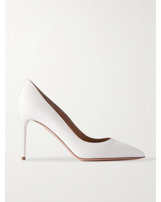 Aquazzura White Purist 85 Leather Pumps