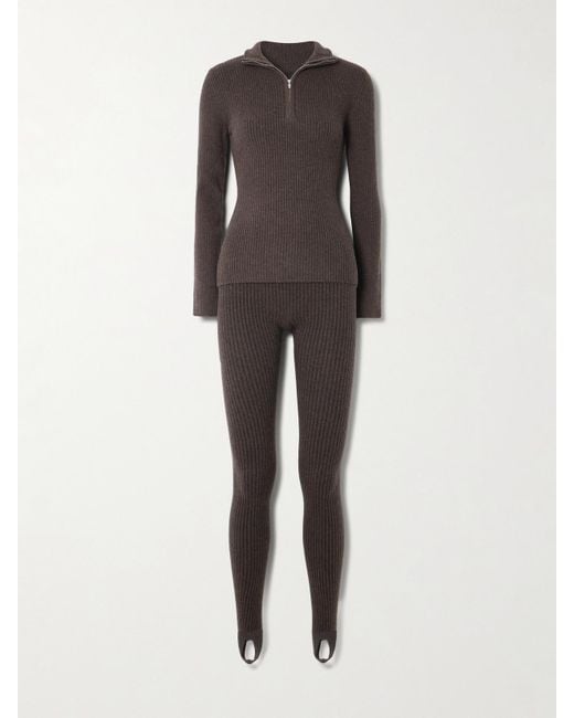arch4 Brown Ella Ribbed Cashmere Half-Zip Sweater And Leggings Ski Set