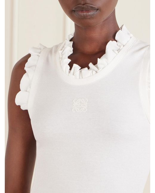 Loewe White Paula's Ibiza Ruffled Cotton-Blend Mini Dress