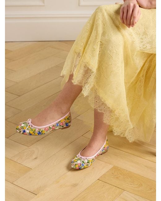 Manolo Blahnik Verdino Embroidered Mesh Ballet Flats in