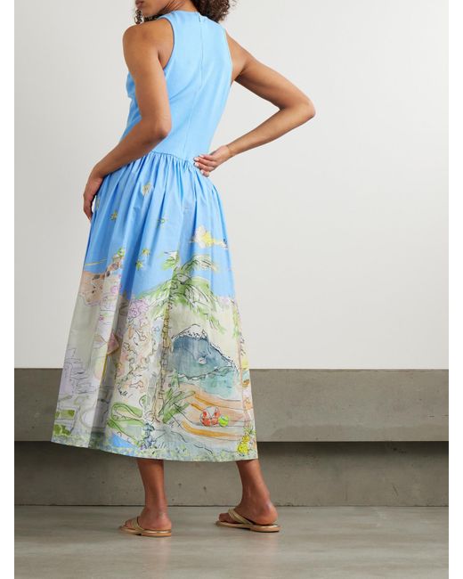 Robe Midi En Popeline De Coton Biologique Imprimée Et En Jersey De Coton Biologique Côtelé X Anouk Colantoni ALÉMAIS en coloris Blue