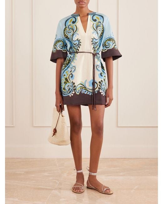 ALÉMAIS Blue Natalia Printed Linen Mini Dress