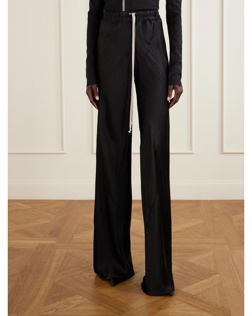 Rick Owens Black Charmeuse Wide-Leg Drawstring Pants