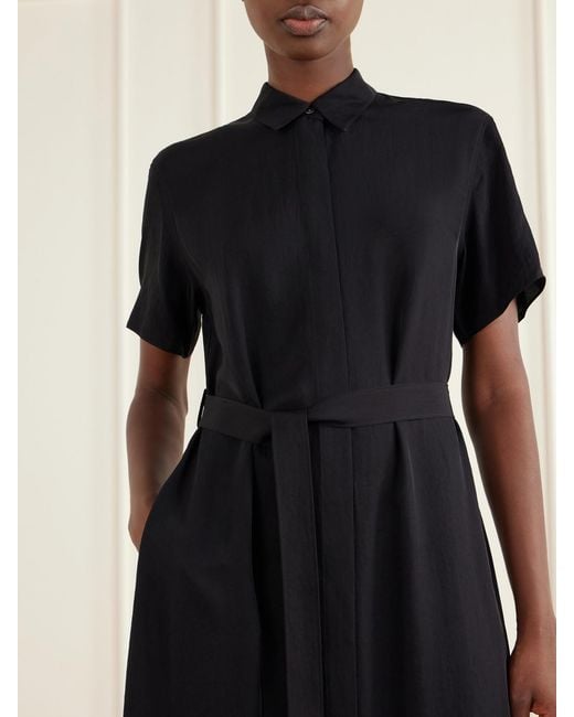 Theory Black Belted Crepe Midi Dress