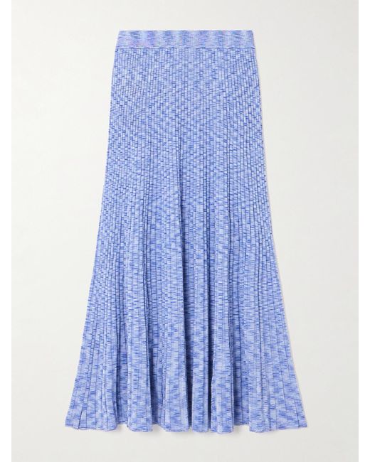 Zimmermann Blue Mouline Ribbed-Knit Midi Skirt