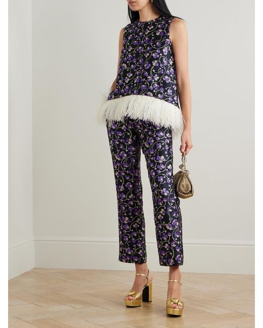 LaDoubleJ Blue 24/7 Floral-Brocade Straight-Leg Pants