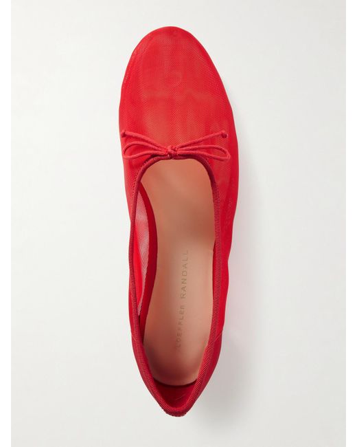 Loeffler Randall Red Landon Soft Bow-Detailed Mesh Ballet Flats
