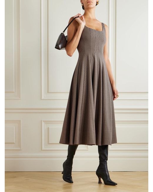 Robe Midi En Popeline Pied-De-Poule À Godets Wells Staud en coloris Brown