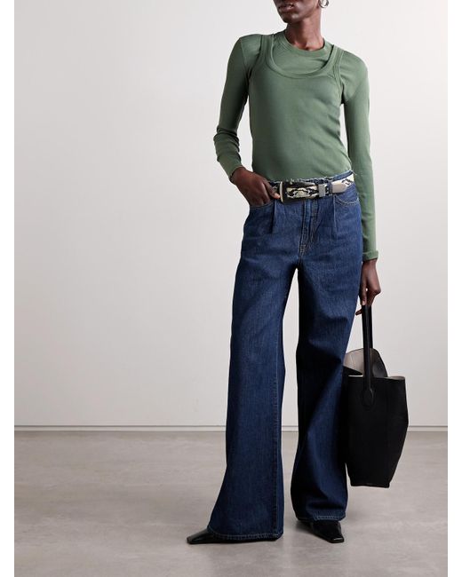 SLVRLAKE Denim Blue Taylor Pleated Low-Rise Wide-Leg Jeans