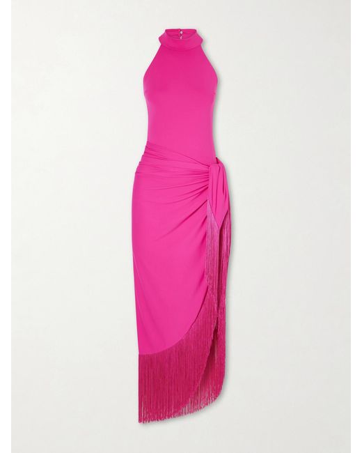 Taller Marmo Pink Knossos Fringed Swimsuit And Pareo Set