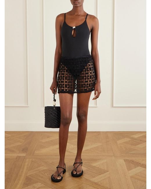 SARA CRISTINA Black Sun Crocheted Cotton Mini Skirt
