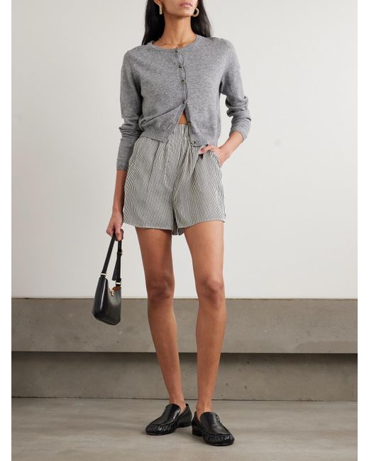Frankie Shop Gray Lui Embroidered Striped Woven Shorts