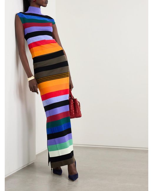 Christopher John Rogers Blue Striped Wool-Blend Turtleneck Tank