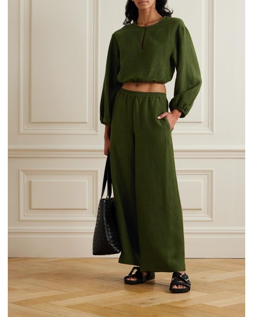 Eres Green L'Intemporel Select Linen Wide-Leg Pants
