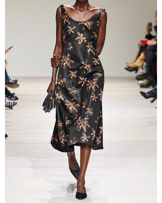 Emilia Wickstead Black Tippi Midikleid Aus Satin Mit Blumenprint